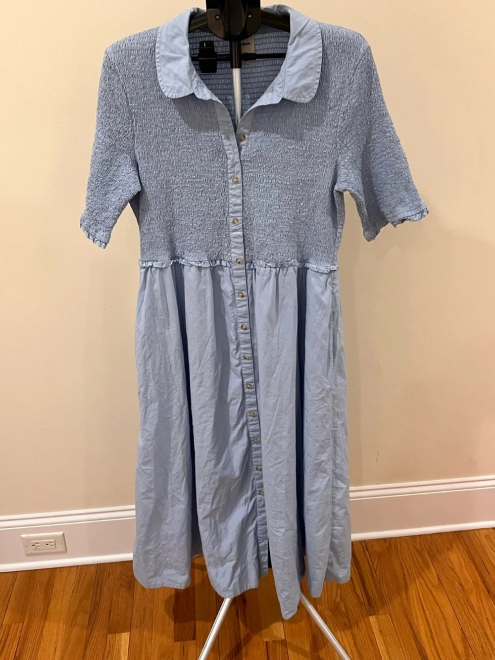 Maeve Light Blue smocked Bodice Midi Dress - Picture 4 of 5